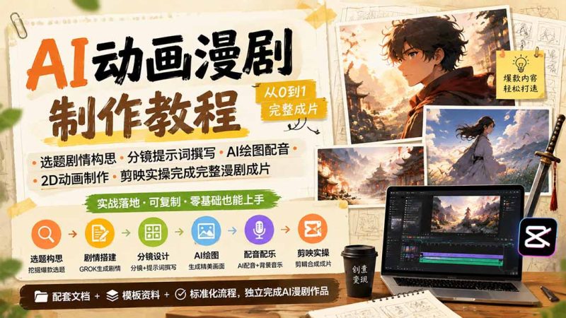 AI动画漫剧入门到精通:视频剪辑与短视频制作的关键路径-技研社