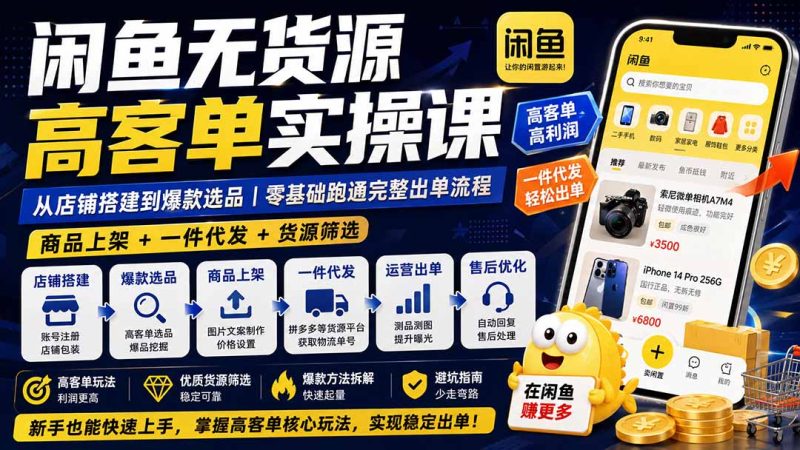 闲鱼无货源高客单实操课:从开店到一件代发的完整出单路径-技研社