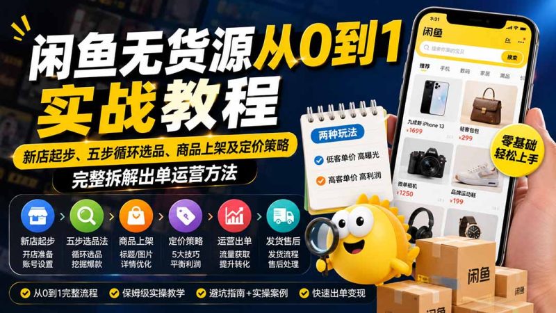 闲鱼无货源从0到1实战教程——新店起步、五步循环选品、商品上架及定价策略,完整拆解出单运营方法-技研社