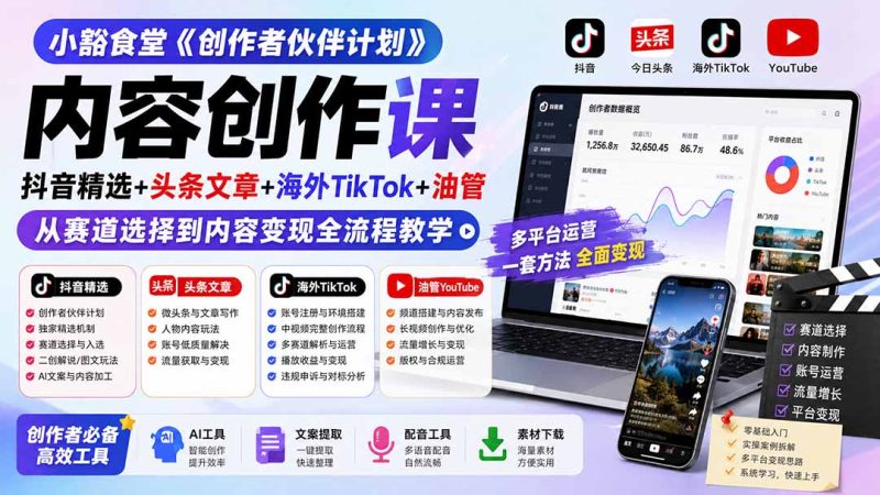 内容创作者多平台变现 抖音头条TikTok出海全流程 - 技研社-技研社