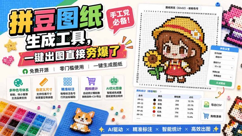 拼豆图纸生成工具,手工党必备!一键出图直接夯爆了-技研社