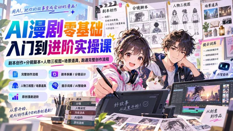 AI漫剧零基础全流程实操课:从剧本到成片的体系-技研社