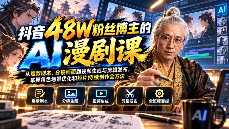 抖音博主AI短剧课:零成本跑通短视频创作全流程-技研社