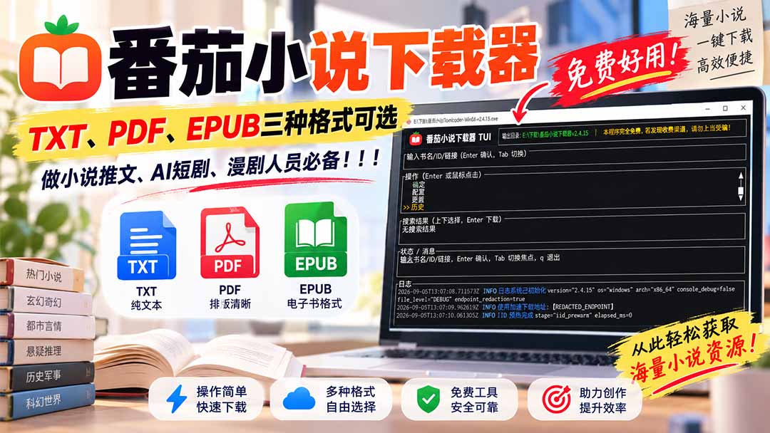 番茄小说下载器导出TXT PDF EPUB示意
