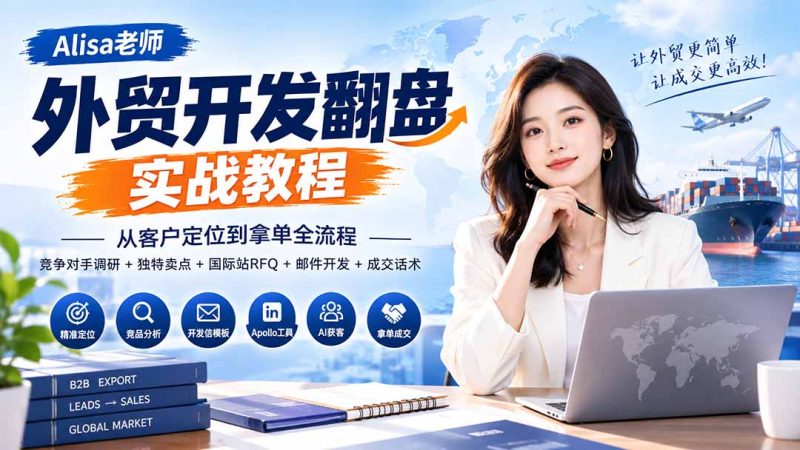 外贸开发翻盘实战教程|从客户定位到拿单全流程+竞争对手调研+独特卖点+国际站RFQ+邮件开发+成交话术-技研社