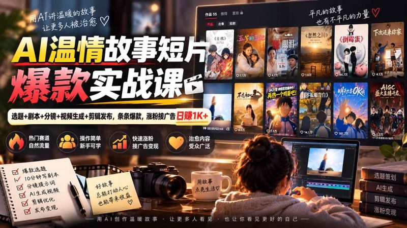 AI温情故事短片爆款实战课-更新|选题+剧本+分镜+视频生成+剪辑发布,条条爆款,涨粉接广告日赚1K+-技研社