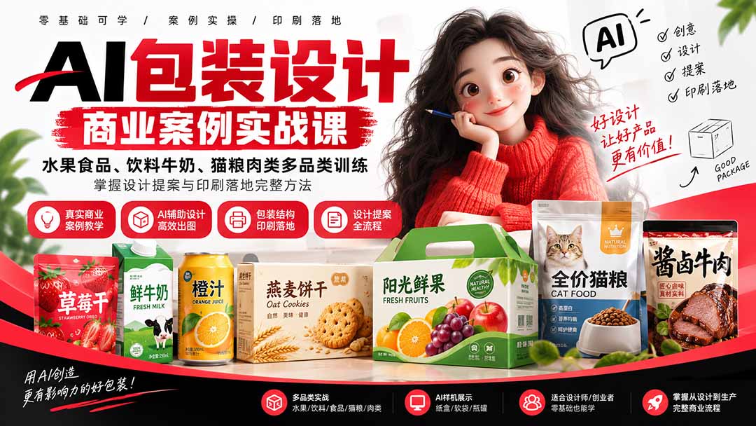 AI包装设计实战课:多品类案例与印刷落地方法 AI包装设计实战课