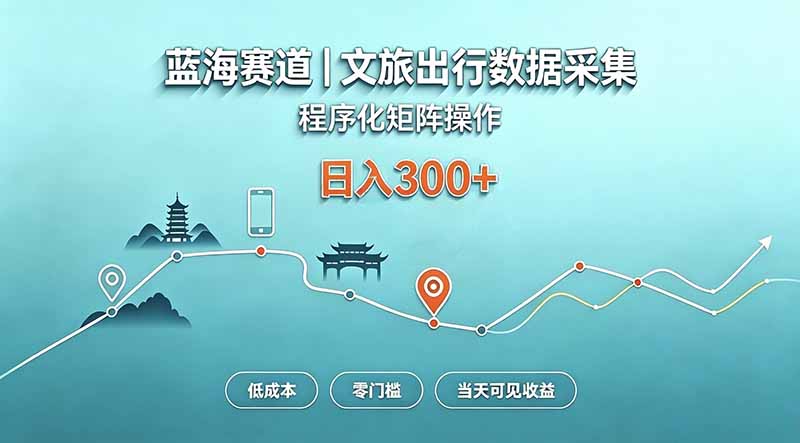 蓝海赛道 文旅出行数据采集 程序化矩阵操作 低成本 零门槛 当天可见收益 日入300+-技研社