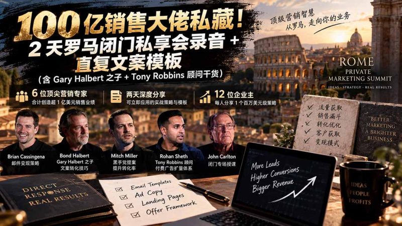 100亿销售大佬私藏-无水印!2天罗马闭门私享会录音+直复文案模板【原创双语字幕】-技研社