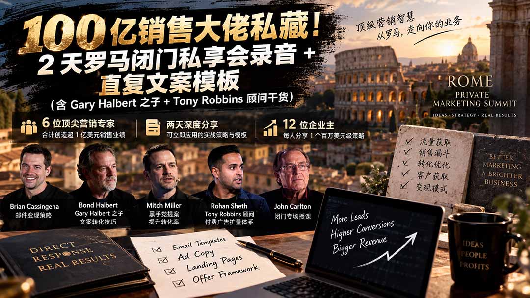 100亿销售大佬私藏-无水印!2天罗马闭门私享会录音+直复文案模板【原创双语字幕