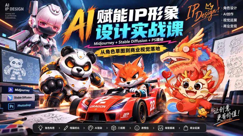 AI赋能IP形象设计实战课-无水印:Midjourney+Stable Diffusion+PS精修,从角色草图到商业视觉落地-技研社