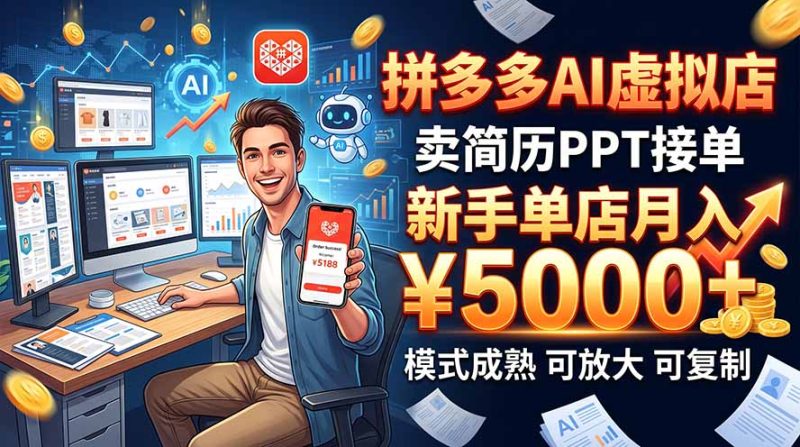 开一家拼多多虚拟店，用AI卖简历PPT，单店月入1w+，可放大-技研社