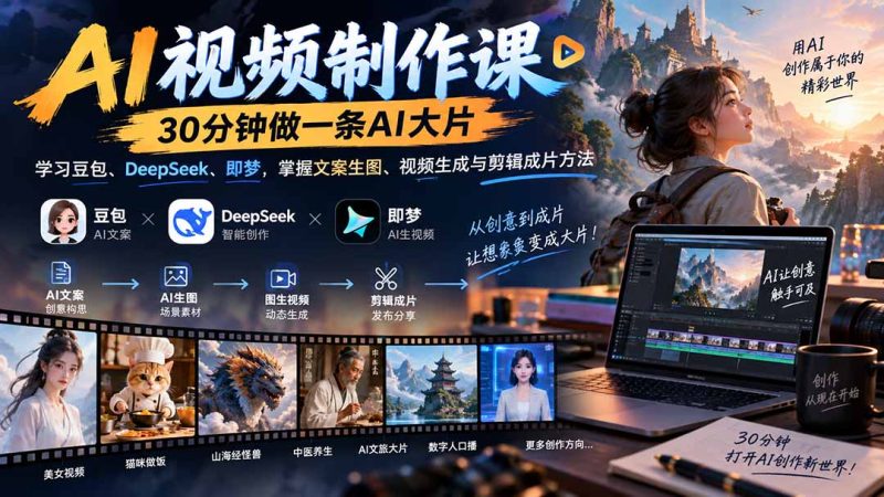 AI视频制作课：从AI出图到剪辑成片的完整流程-技研社