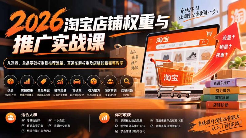 淘宝店铺权重与推广课:选品到直通车起权重-技研社