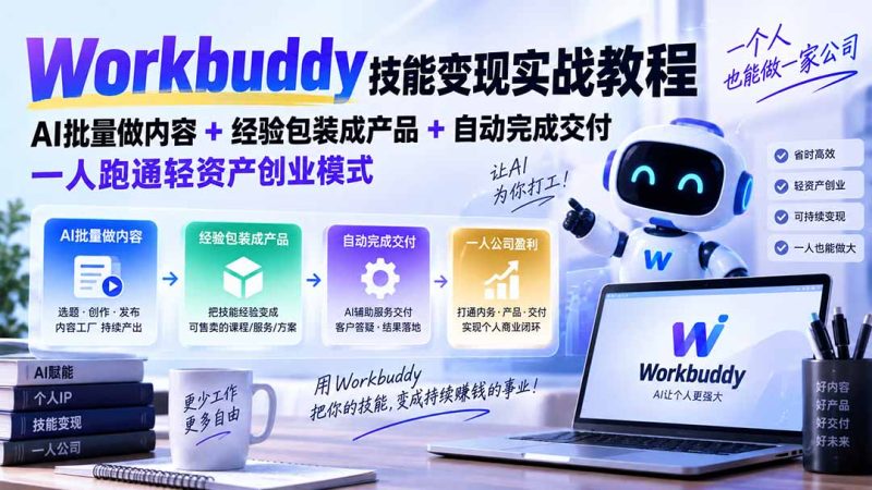 Workbuddy技能变现实战教程：AI批量做内容+经验包装成产品+自动完成交付，一人跑通轻资产创业模式-技研社