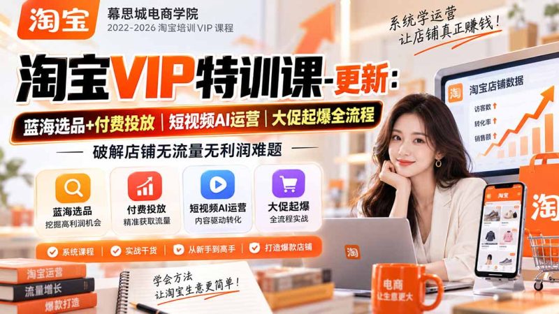 淘宝VIP特训课-更新0917:蓝海选品+付费投放|短视频AI运营|大促起爆全流程,破解店铺无流量无利润难题-技研社