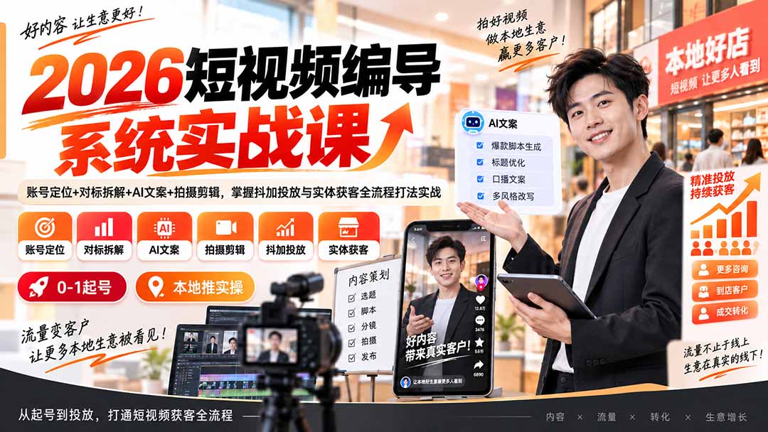 短视频编导系统实战课的运营路径 短视频编导从账号定位到付费投放的完整运营路径示意