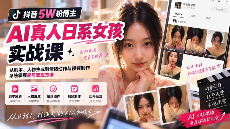 AI真人日系女孩实战课:从剧本到账号运营的完整路径-技研社