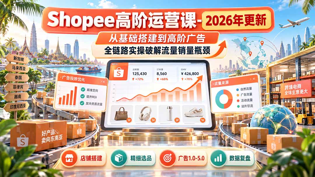 Shopee高阶运营课-更新9月,从基础搭建到高阶广告,全链路实操破解流量销量瓶