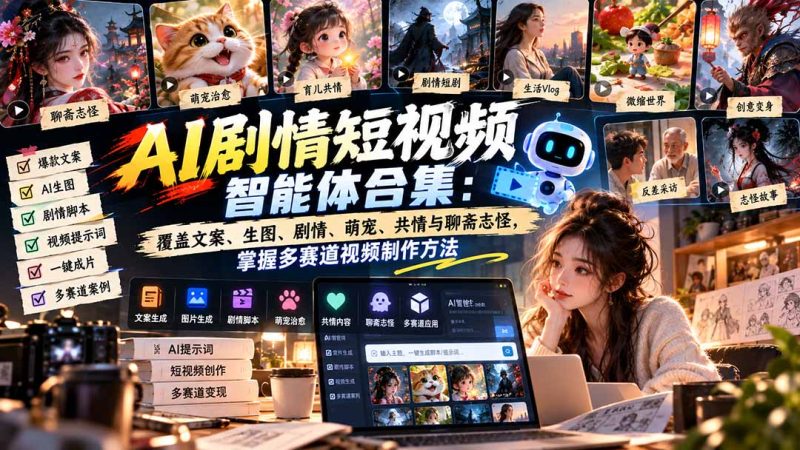 【无水印】AI剧情短视频智能体合集：覆盖文案、生图、剧情、萌宠、共情与聊斋志怪，掌握多赛道视频制作方法-技研社