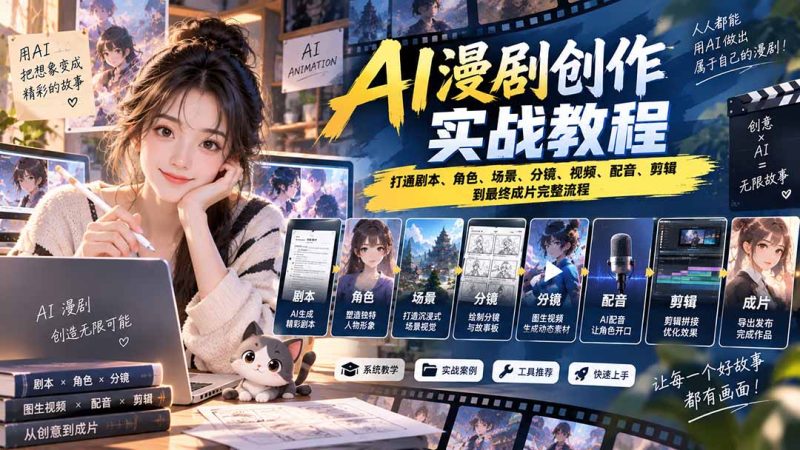2026 AI漫剧创作实战教程：打通剧本、角色、场景、分镜、视频、配音、剪辑到最终成片完整流程-技研社