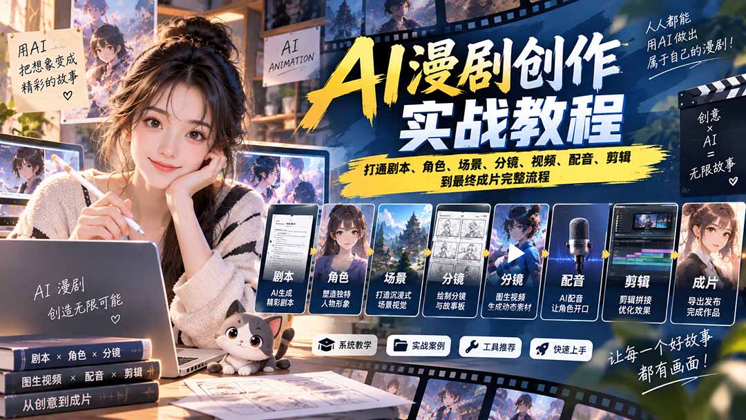 2026 AI漫剧创作实战教程:打通剧本、角色、场景、分镜、视频、配音、剪辑到最