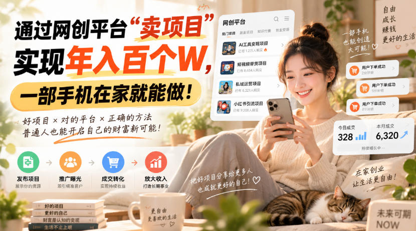 通过网创平台“卖项目”实现年入百万,一部手机在家就能做! 通过网创平台“卖项目”实现年入百万,一部手机在家就能做!
