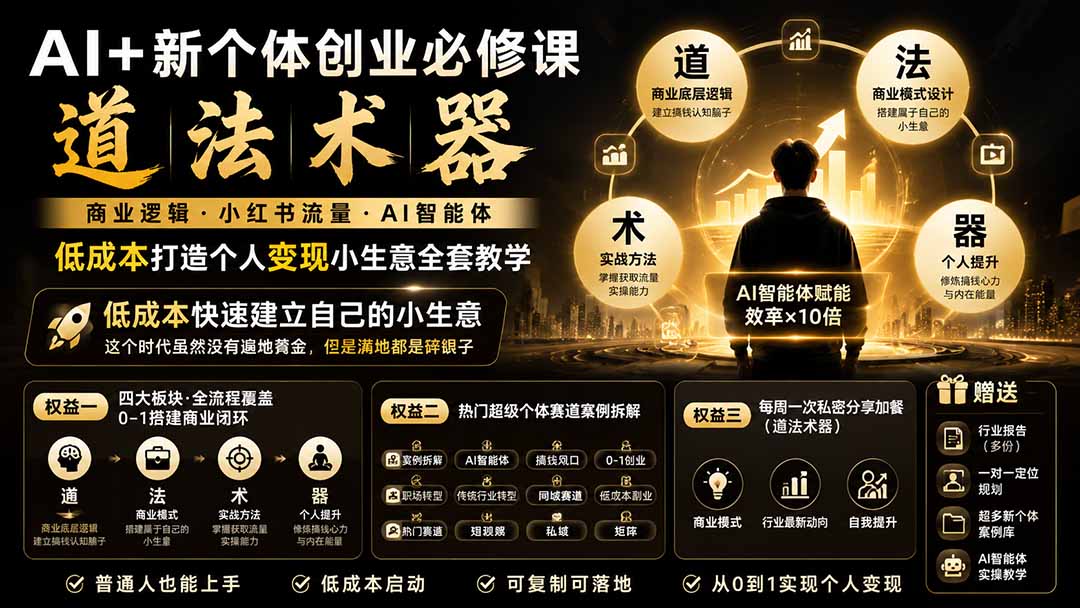 AI+新个体创业必修课-更新0922|道法术器|商业逻辑·小红书流量·AI智能体