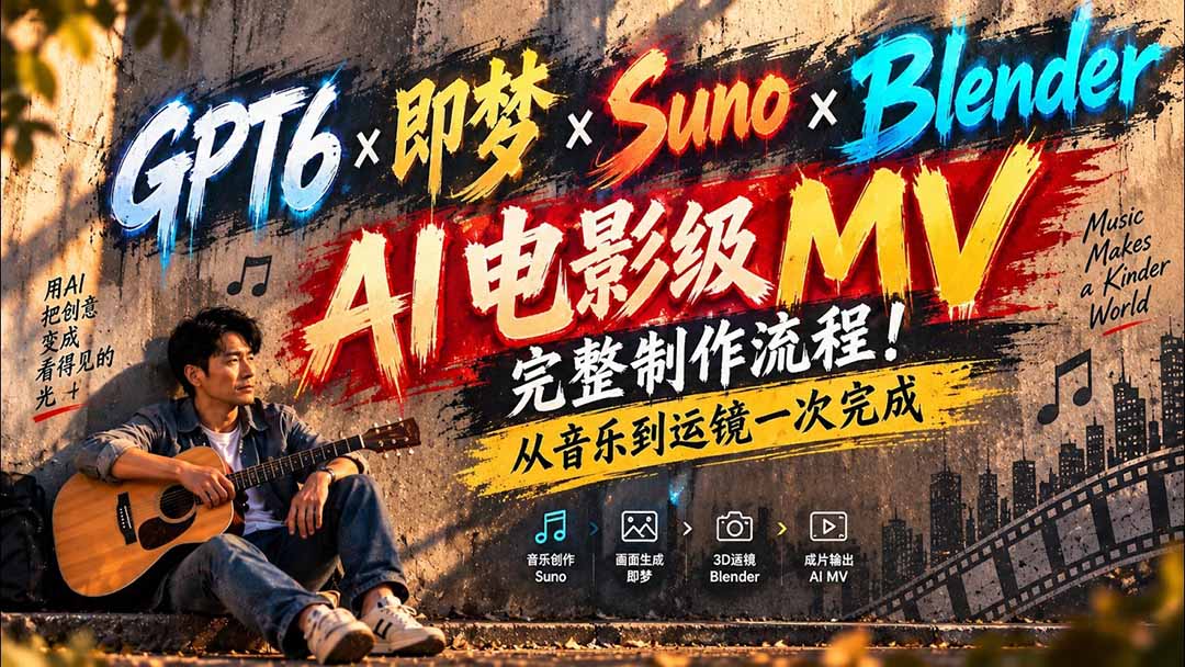 【无水印】GPT6×即梦×Suno×Blender|AI电影级MV完整制作流程!