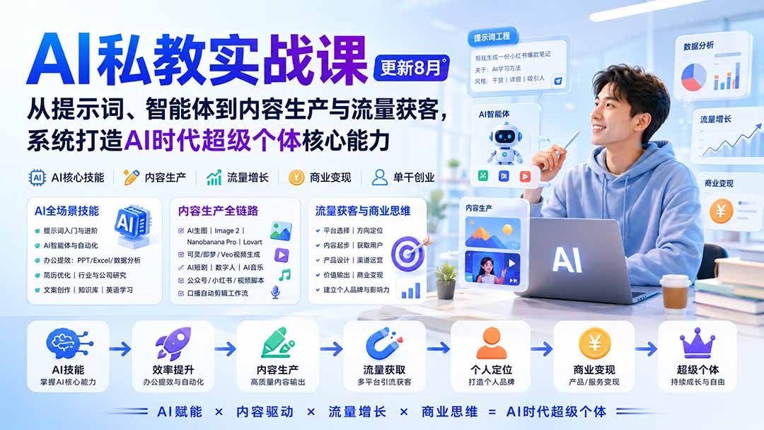 图片[1]-AI私教实战课-更新8月：从提示词、智能体到内容生产与流量获客，系统打造AI时代超级个体核心能力-阿兴说钱