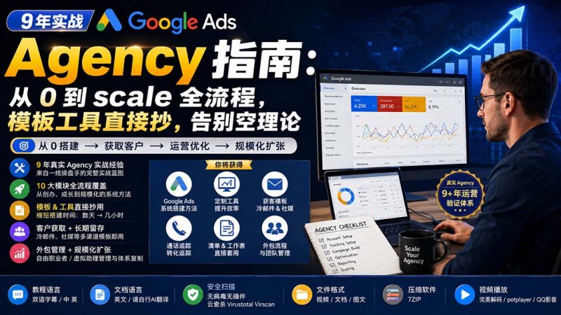 9 年实战 Google Ads Agency 指南:从 0 到 scale 全流程,模板工具直接抄,告别空理论【原创双语字幕】-技研社