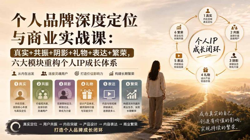 个人品牌深度定位与商业实战课:真实+共振+阴影+礼物+表达+繁荣,六大模块重构个人IP成长体系-技研社