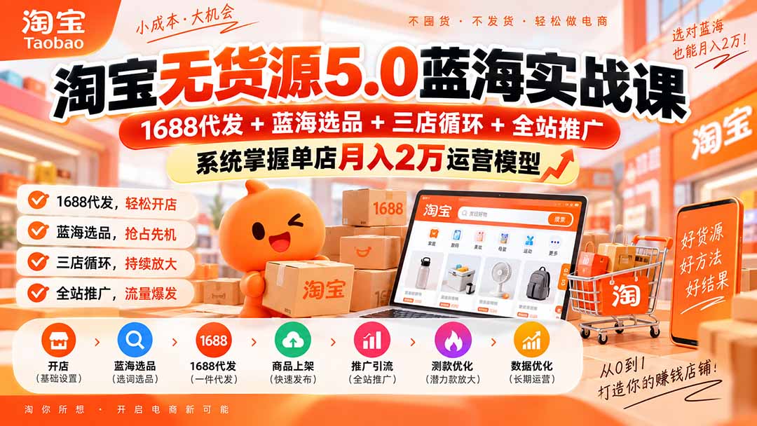 淘宝无货源5.0课:1688代发与蓝海选品实战 淘宝无货源5.0课