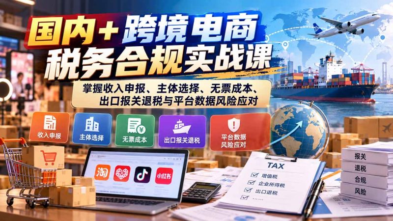 国内+跨境电商税务合规实战课:掌握收入申报、主体选择、无票成本、出口报关退税与平台数据风险应对-技研社