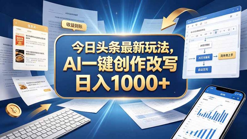 今日头条最新玩法,AI 一键创作改写,简单易上手,轻松日入 1000 +-技研社