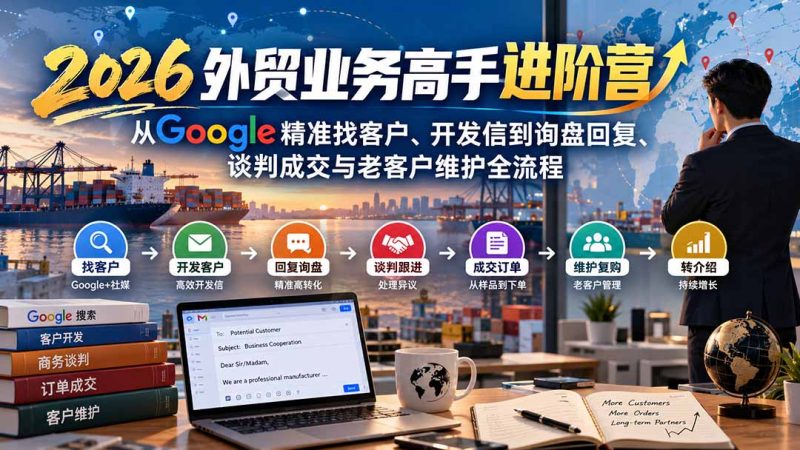2026外贸业务高手进阶营：从Google精准找客户、开发信到询盘回复、谈判成交与老客户维护全流程-技研社