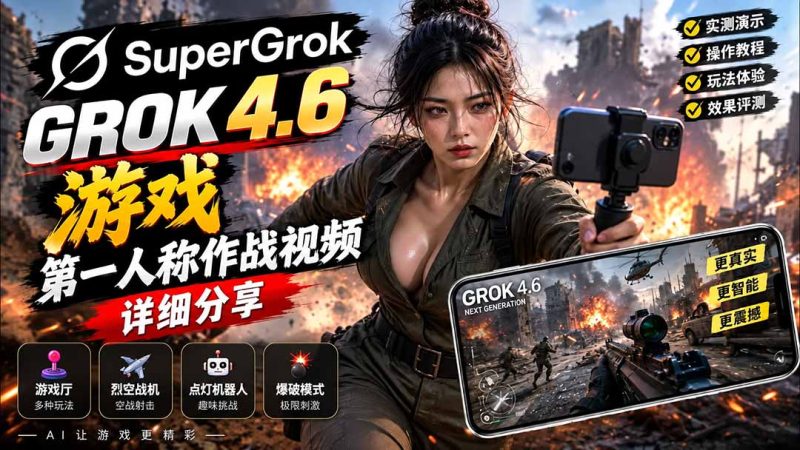 Grok 4.6 也能做游戏?第一人称作战视频实测|玩法详细讲解-技研社