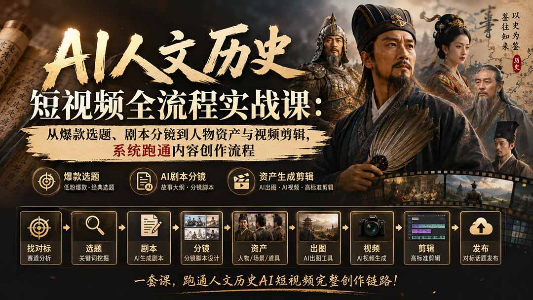 AI人文历史短视频全流程课