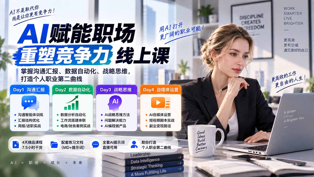 AI职场提效与第二曲线实战课-无水印:学习沟通汇报、数据工作流和战略思维,掌握AI编程做产品及自媒体运营方法 AI职场提效与第二曲线实战课-无水印:学习沟通汇报、数据工作流和战略思维,掌握AI编程做产品及自媒体运营方法
