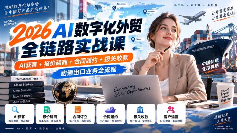 2026AI数字化外贸全链路实战课:AI获客+报价磋商+合同履约+报关收款,跑通出口业务全流程-技研社