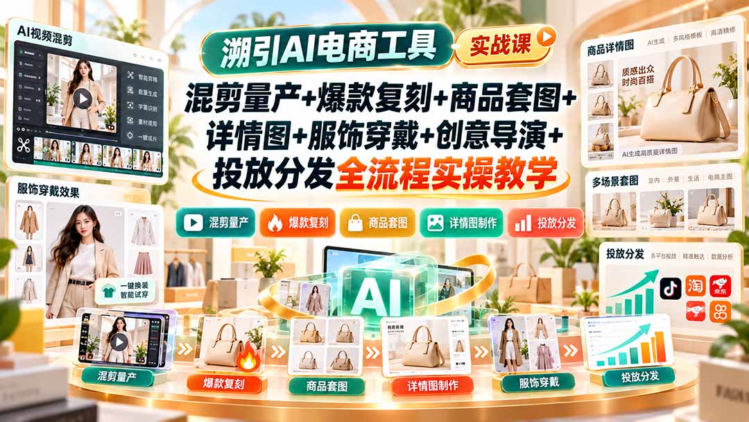 溯引AI电商工具实战课:混剪量产+爆款复刻+商品套图+详情图+服饰穿戴+创意导演