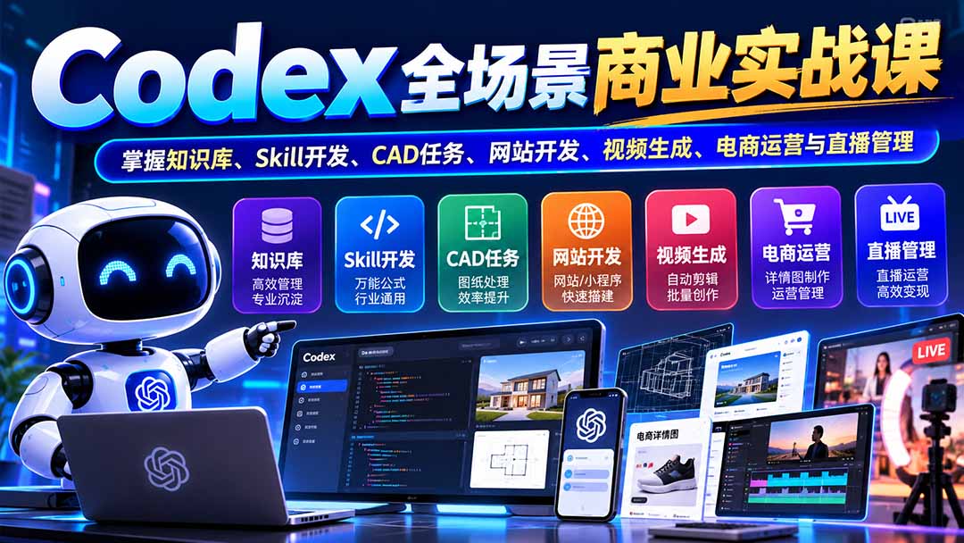 【无水印】Codex全场景商业实战课:掌握知识库、Skill开发、CAD任务、网