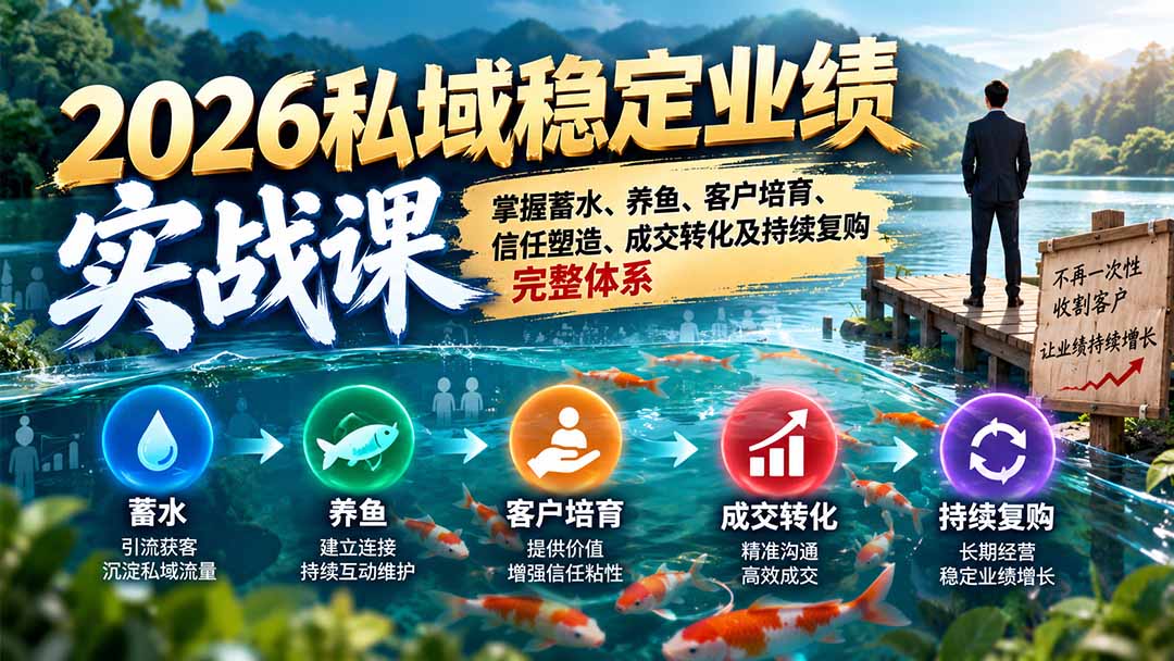 2026私域稳定业绩实战课:掌握蓄水、养鱼、客户培育、信任塑造、成交转化及持续复